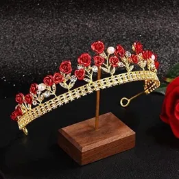 Red Rose Flower Pearl Golden Crown